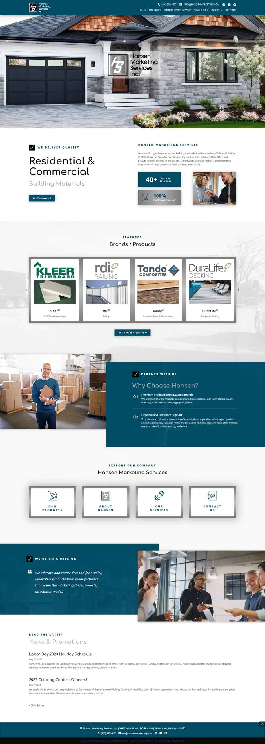 Hansen Marketing Services Website Homepage Screenshot