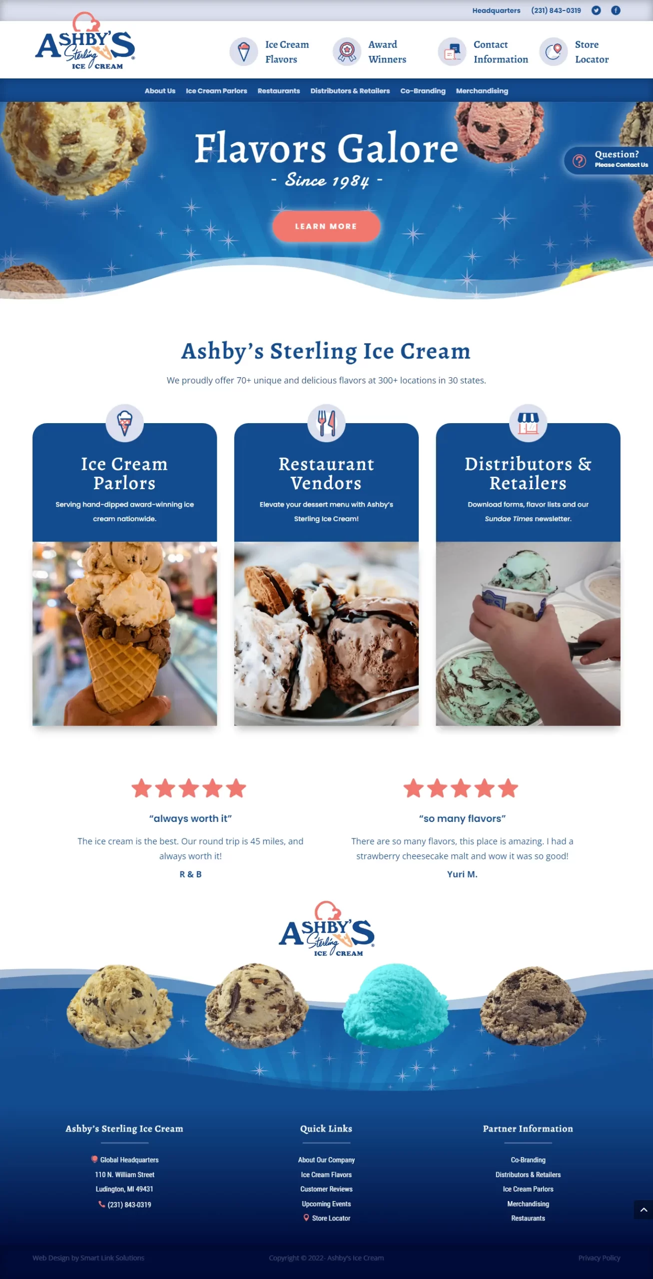 Ashby's Sterling Ice Cream website screenshot