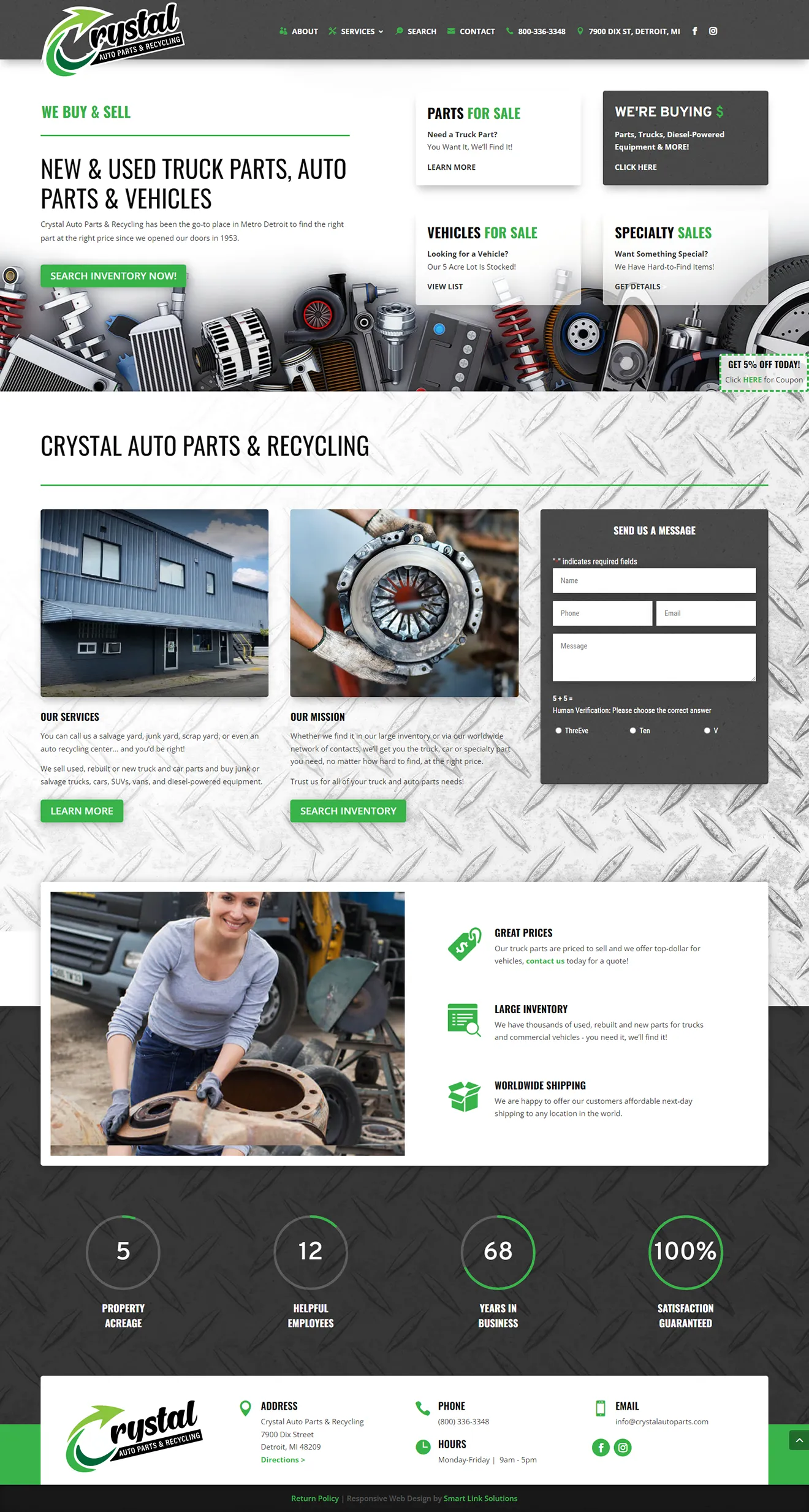 crystal auto parts website homepage screenshot