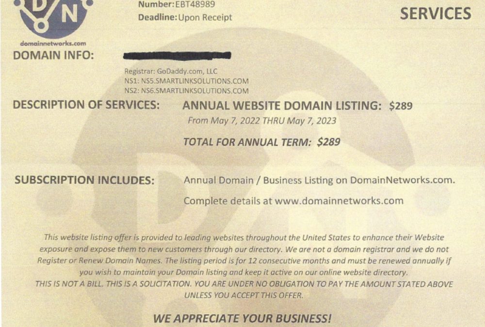Don’t fall for a domain name and directory scam!