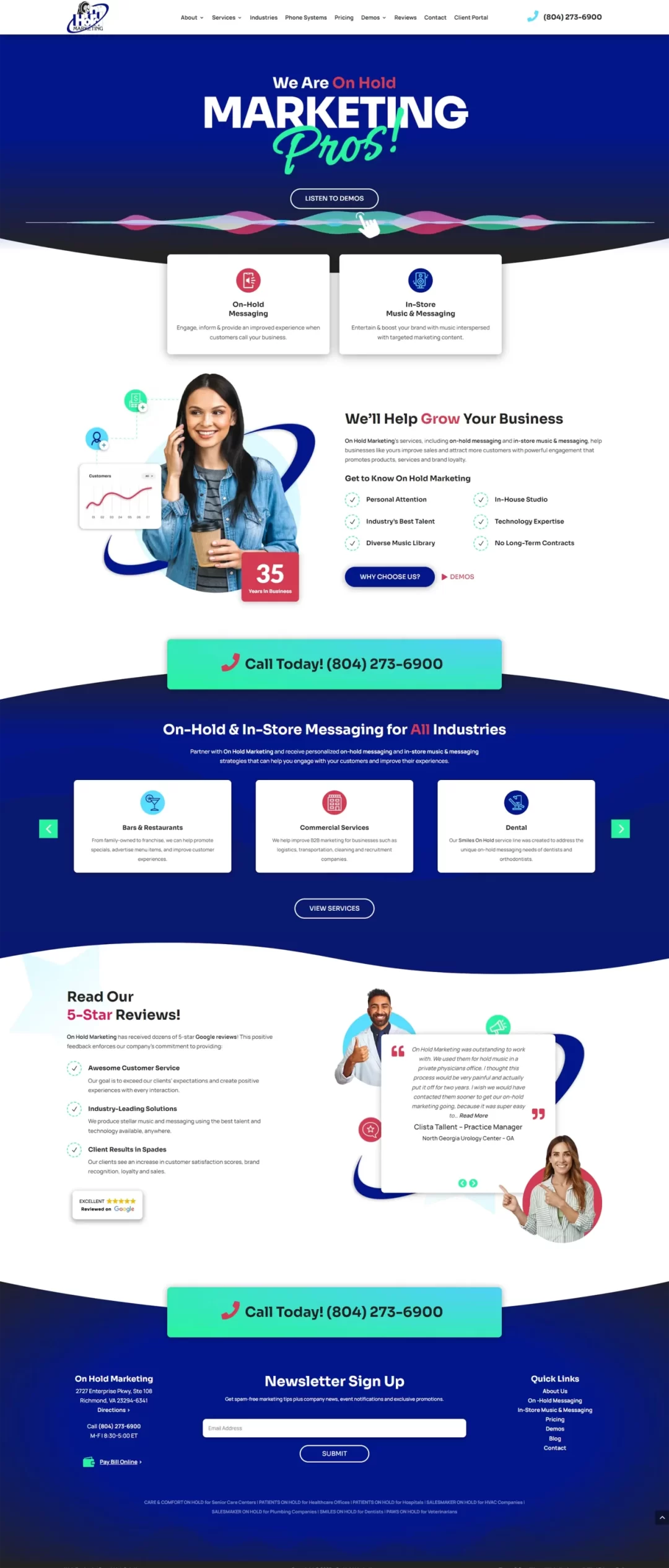 On Hold Marketing Website Homepage Screenshot