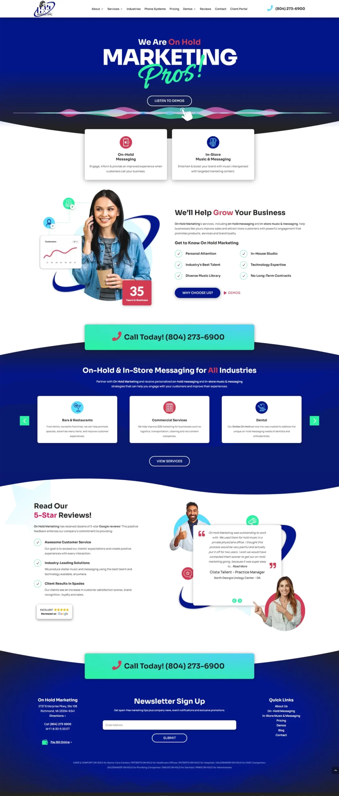 On Hold Marketing Website Homepage Screenshot