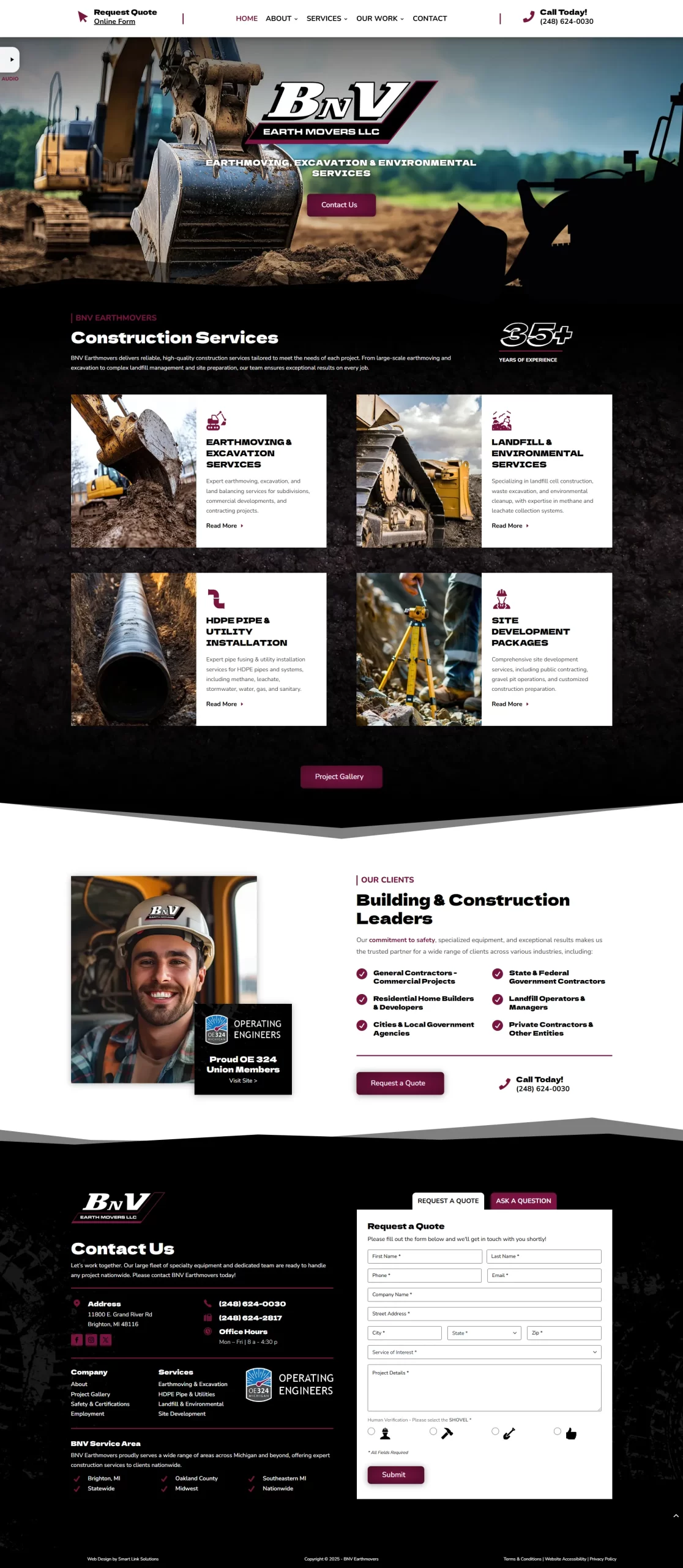 BNV Earthmovers Website Screenshot