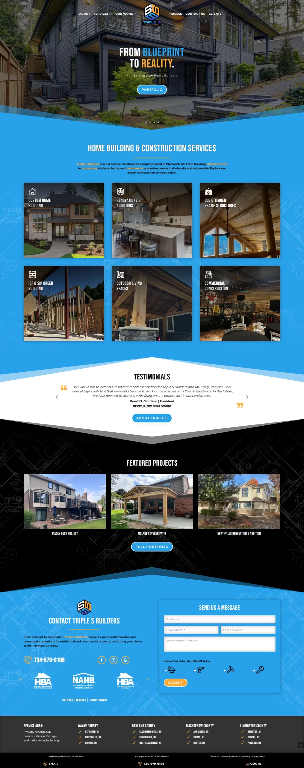 Triple S Builders Homepage Screenshot