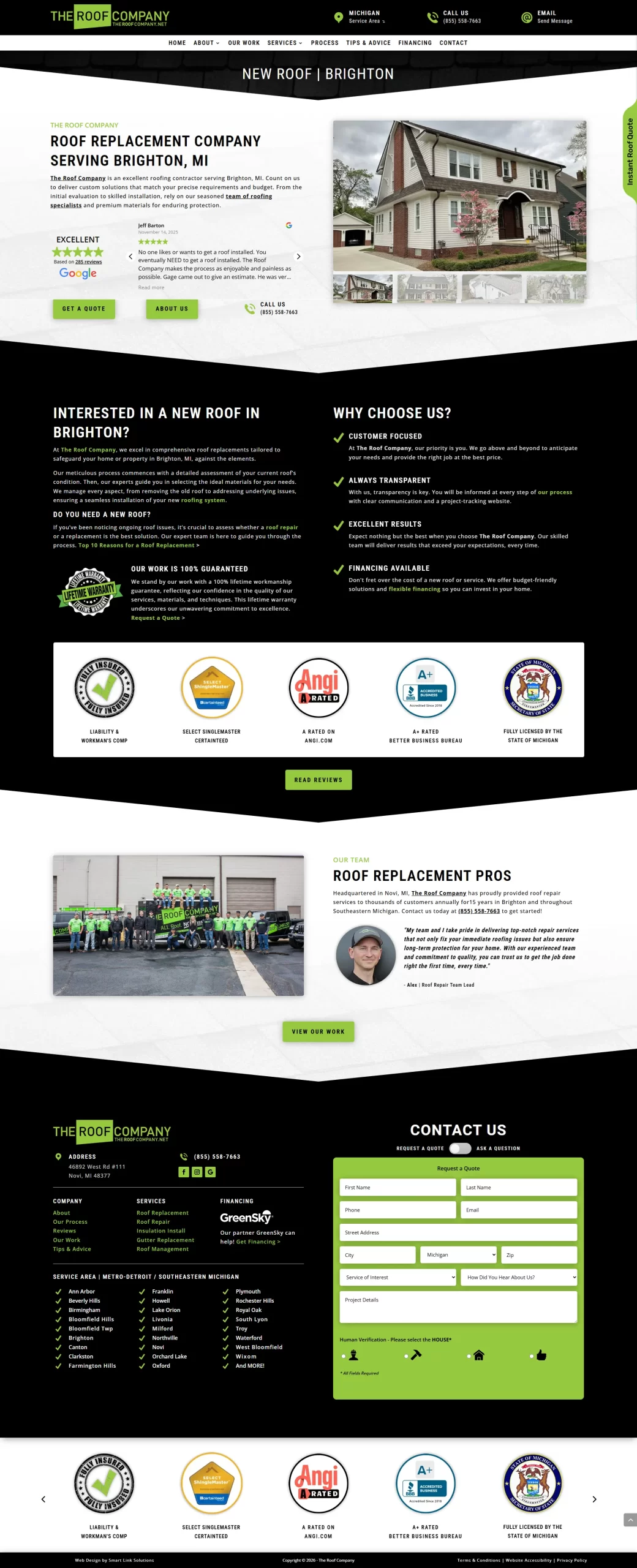 The Roof Company Landing Page